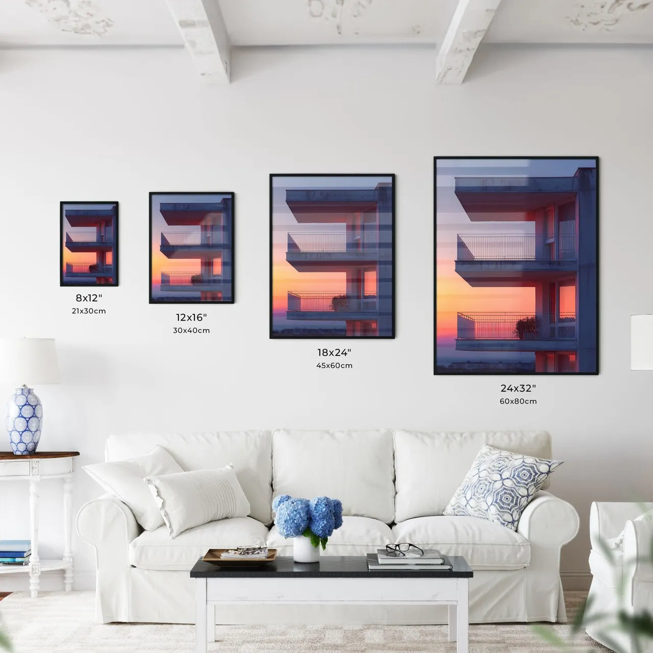 Vivid Pop Art Painting Portrays a Minimalist Building Facade with Balcony, Inspired by Pierre Pellegrini's Style Size Chart