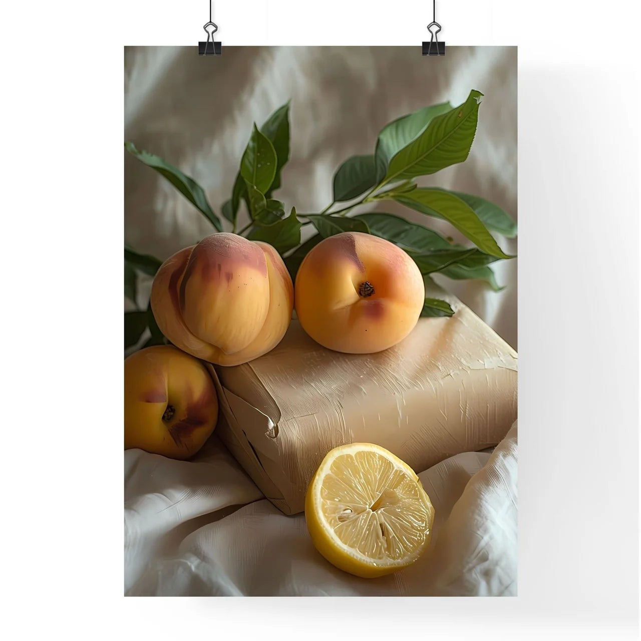 Minimalist Food Composition with Peaches Poster