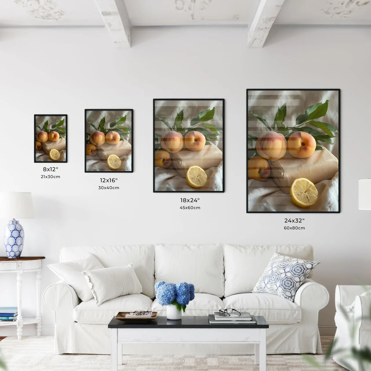 Minimalist Food Composition with Peaches - Kitchen Hangings