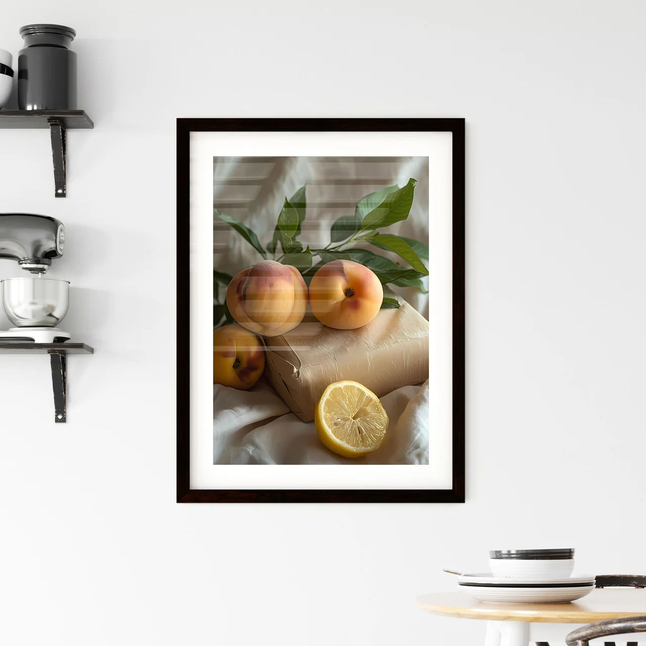 Minimalist Food Composition with Peaches Framed Print
