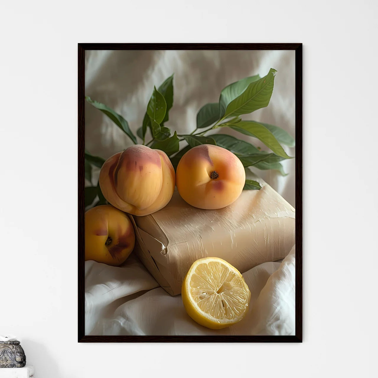 Minimalist Food Composition with Peaches - Framed Art Print