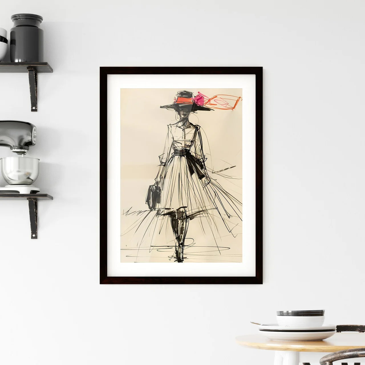 Artistic Fashion Sketch: Hand Framed Print