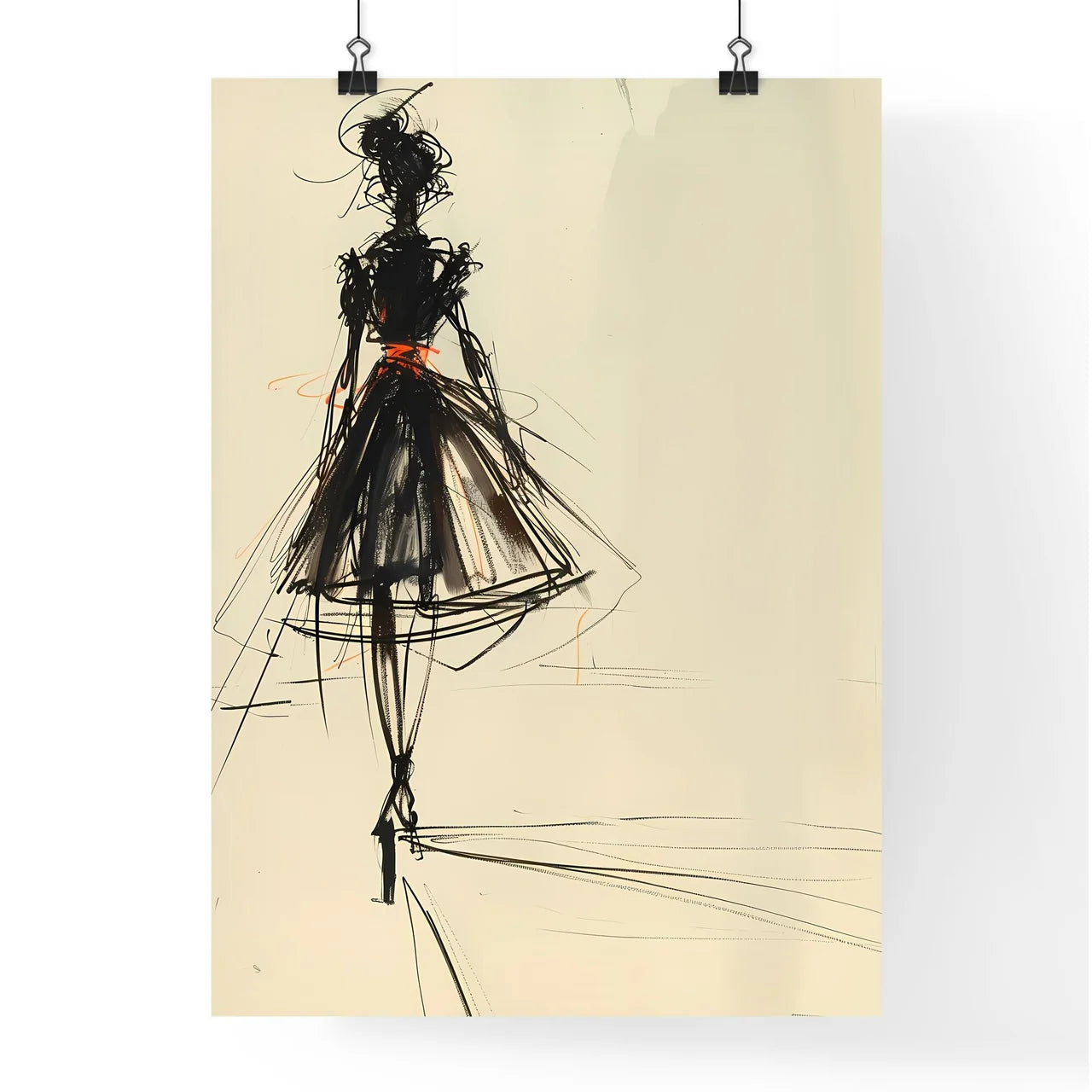 Eye-Catching Fashion Design Sketch of a Woman in Flowing Dress Poster