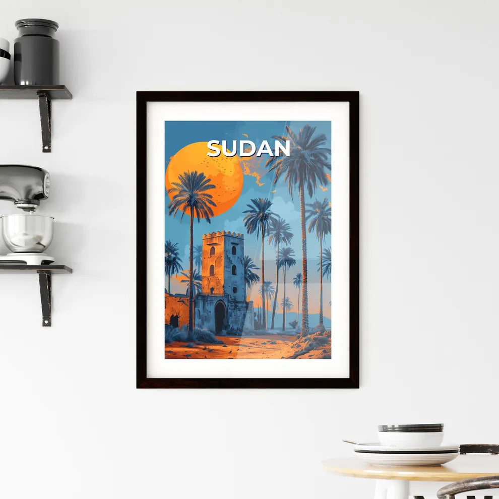 Sudan, Africa - Palm Tree and Tower Painting, Vibrant Art, African Culture, Travel, Souvenirs Custom Print