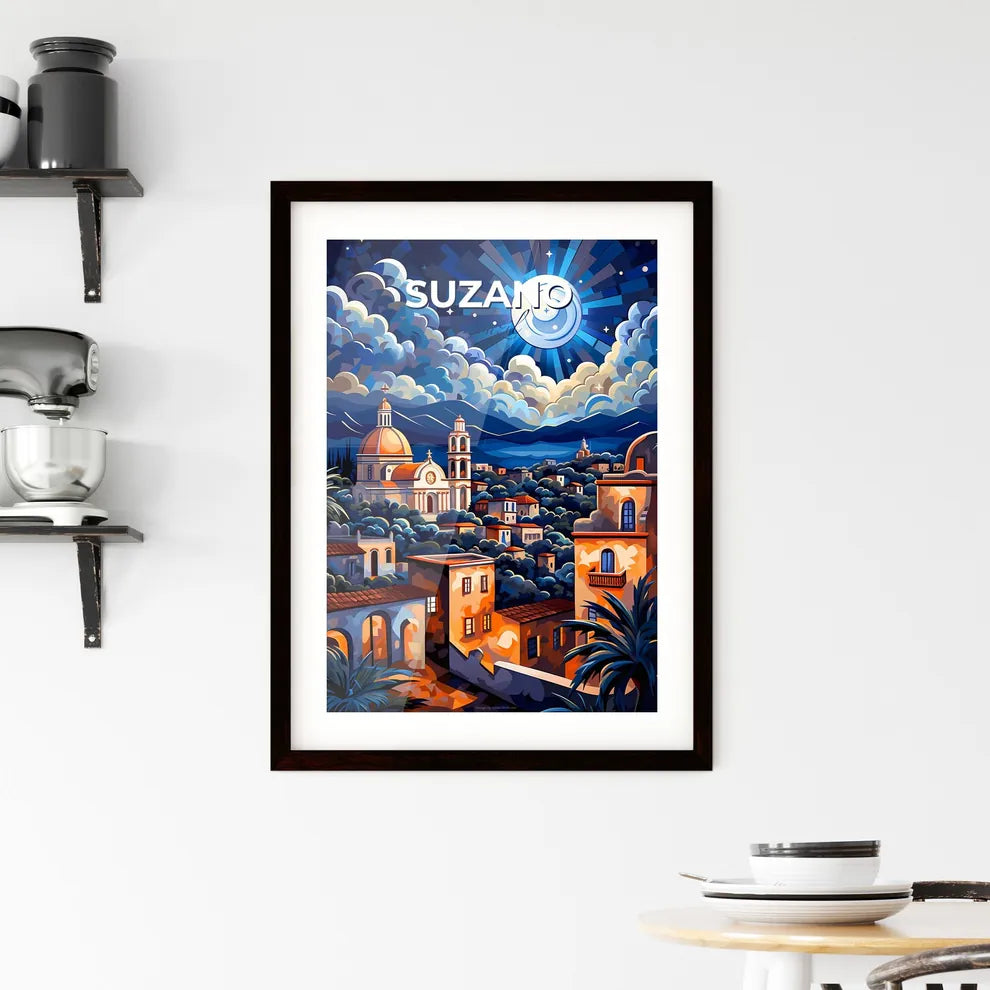 Vibrant City Painting: Suzano, Brazil Skyline with Church and Palm Trees Default Title