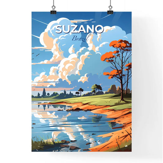 Vibrant Artistic Landscape Depicting Suzano Brazil Skyline with Water and Trees Default Title