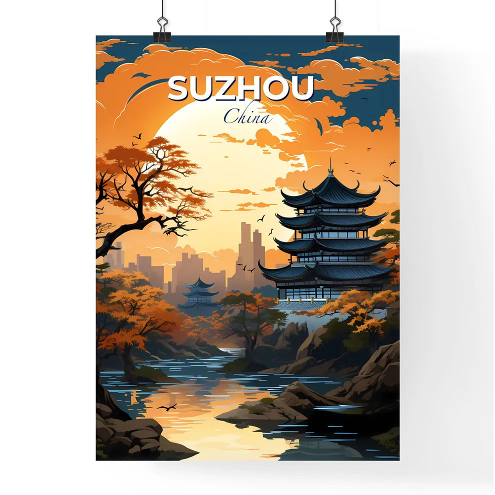 Riverfront Building Suzhou Cityscape Vibrant Artistic Painting Oriental Landmark Default Title