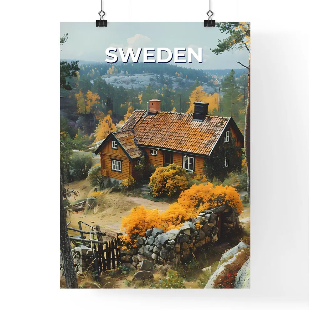 Colorful Painting: Vibrant House in the Scenic Swedish Forest Poster