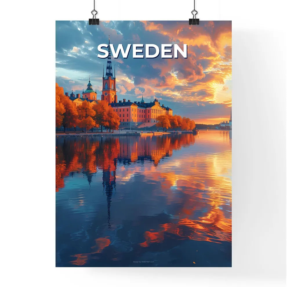 Sweden, Europe, Digital Art, Painting, Artwork, Body of Water, Trees, Buildings, Scenic Landscape, Vibrant Colors Poster