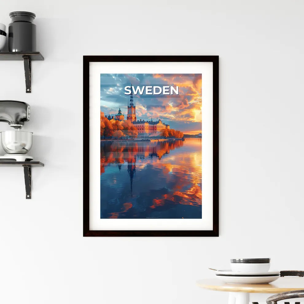 Sweden, Europe, Digital Art, Painting, Artwork, Body of Water, Trees, Buildings, Scenic Landscape, Vibrant Colors Custom Print