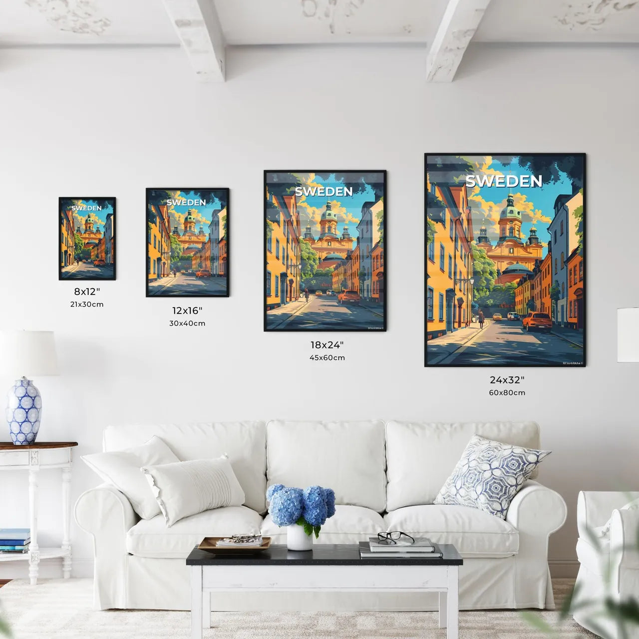 Vibrant Street Art Painting - European Urban Color Scene - Modern Cityscape Artwork Size Chart