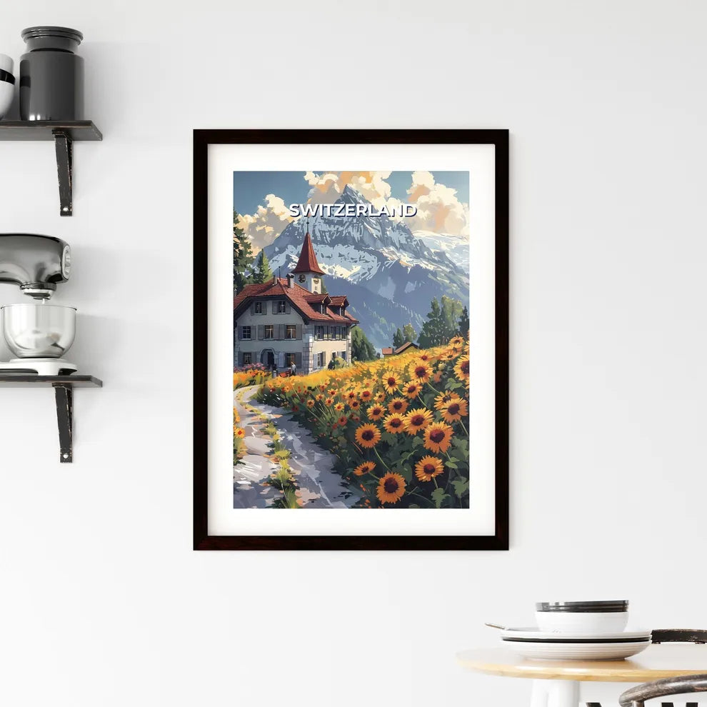 Colorful Abstract Landscape Painting: Field Flowers, Mountains, and House Custom Print