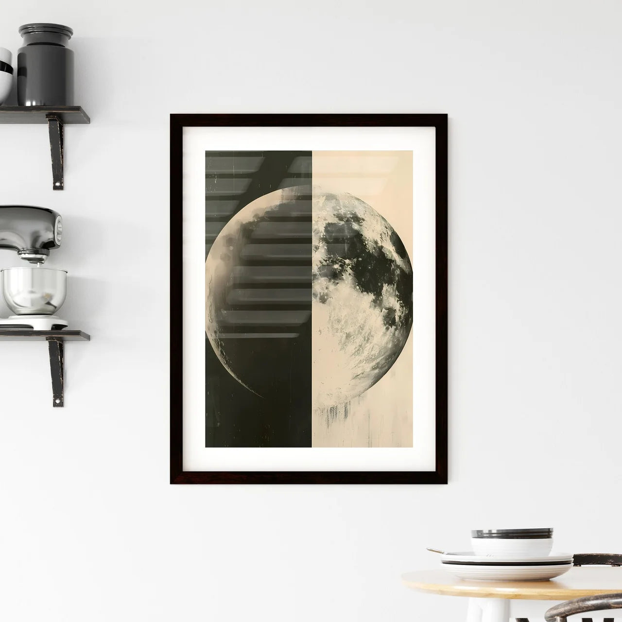 Duotone Bauhaus Half Moon Art Painting Vibra Framed Print