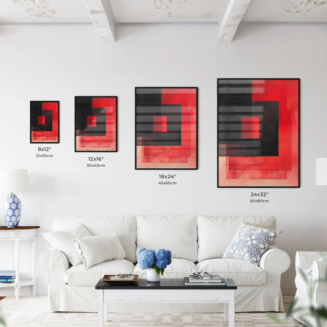 Bauhaus-Inspired Symmetrical Duotone Paintin - Kitchen Hangings