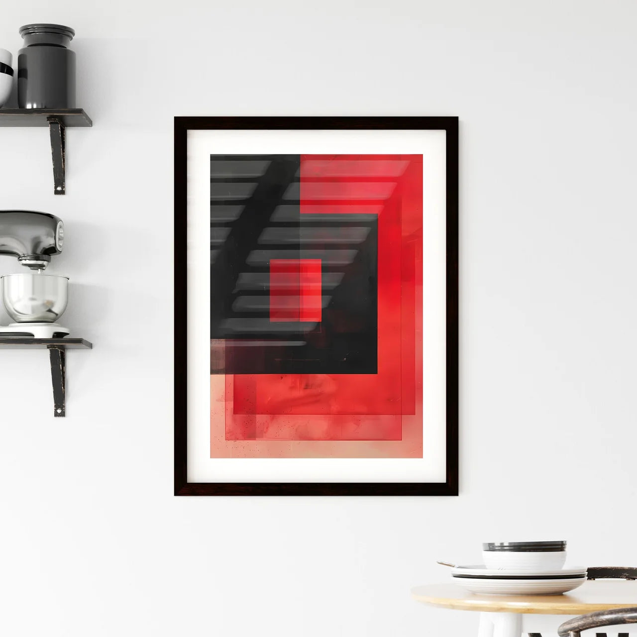 Bauhaus-Inspired Symmetrical Duotone Paintin Framed Print