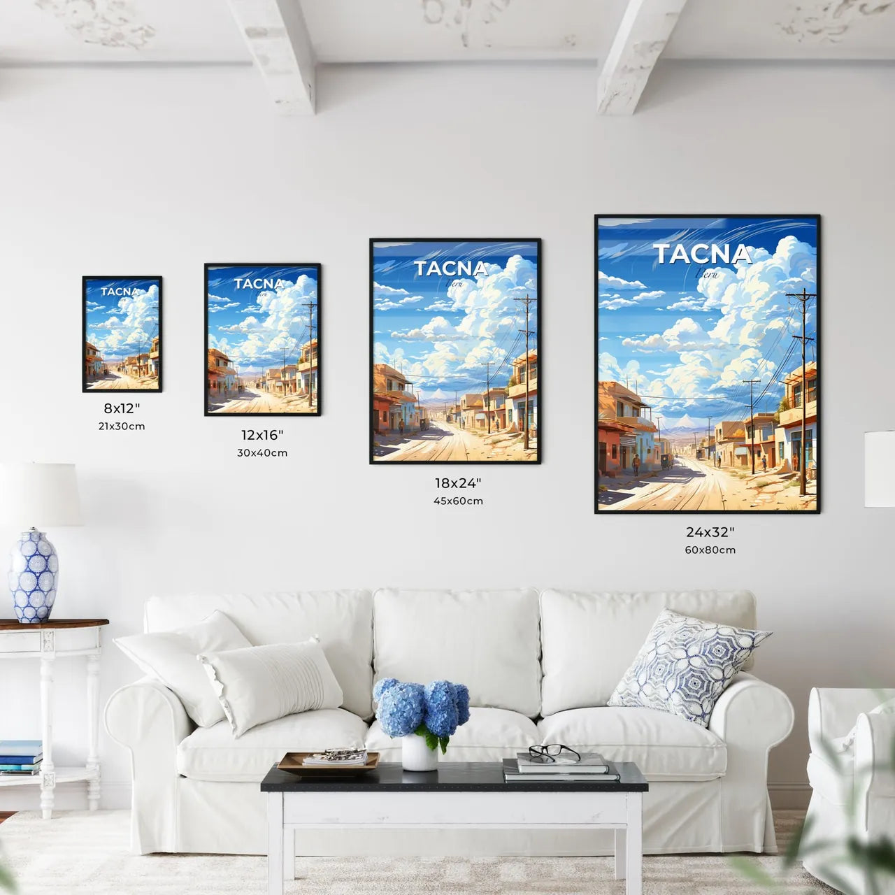 Tacna Peru Skyline Cityscape Painting Vibrant Art Buildings Mountain Default Title