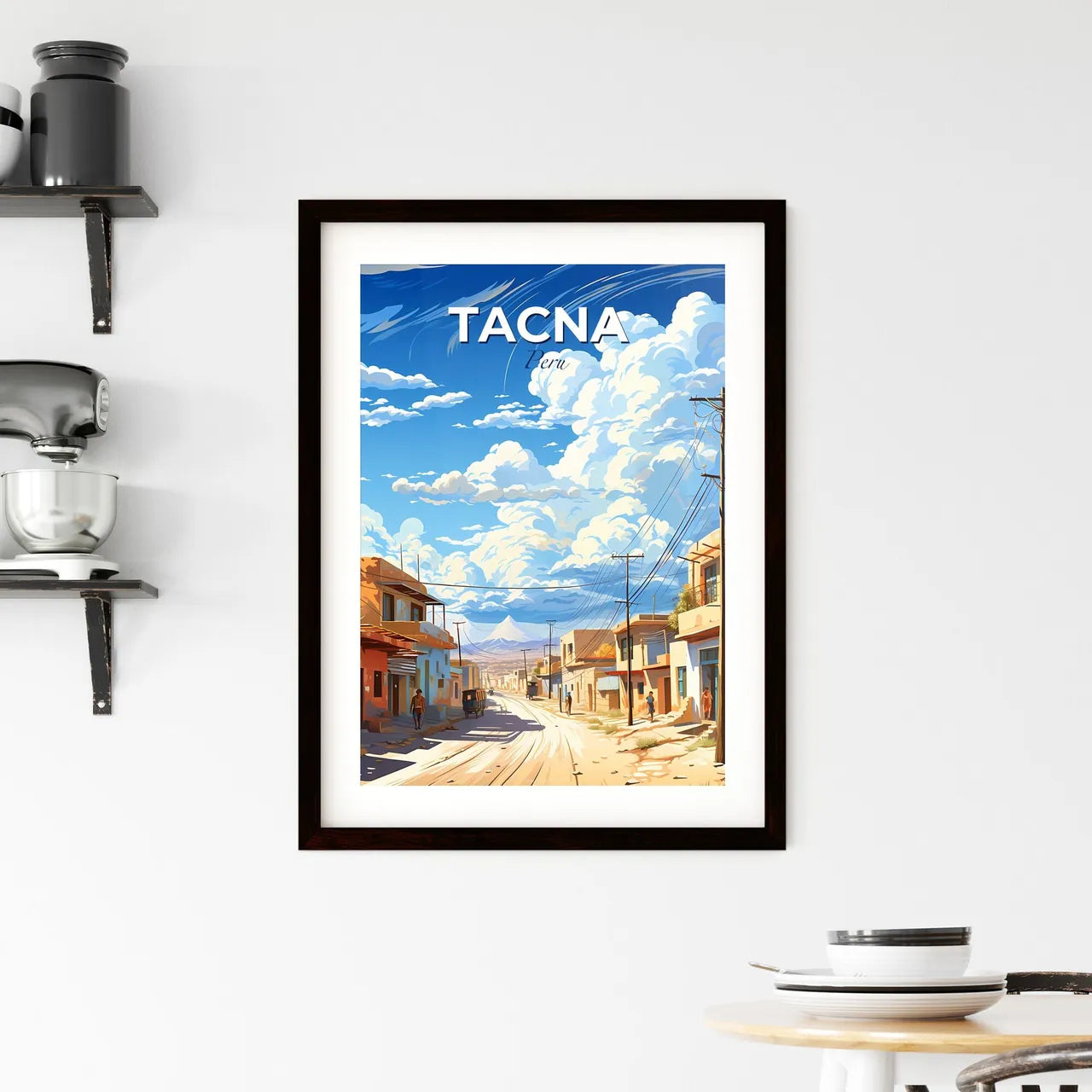 Tacna Peru Skyline Cityscape Painting Vibrant Art Buildings Mountain Default Title