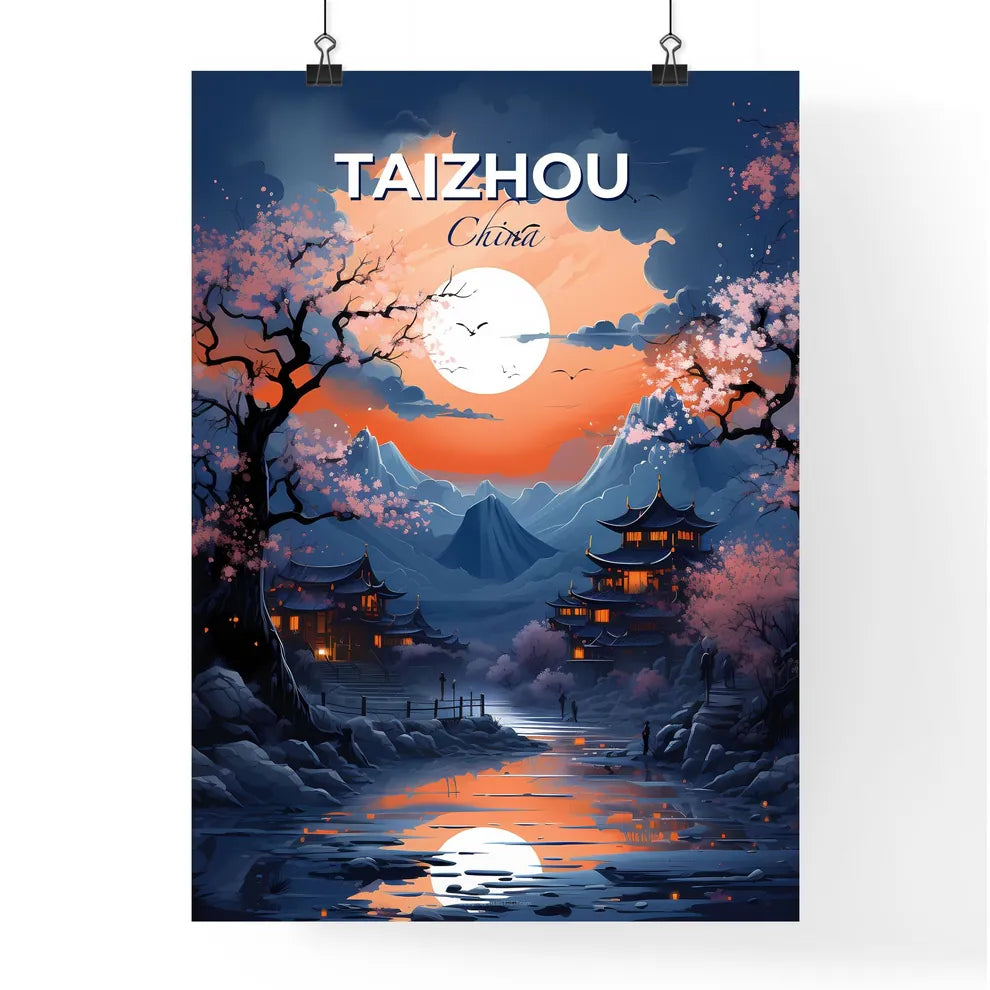 Taizhou China Skyline River Trees Buildings Vibrant Painting Landscape Art Cityscape Default Title