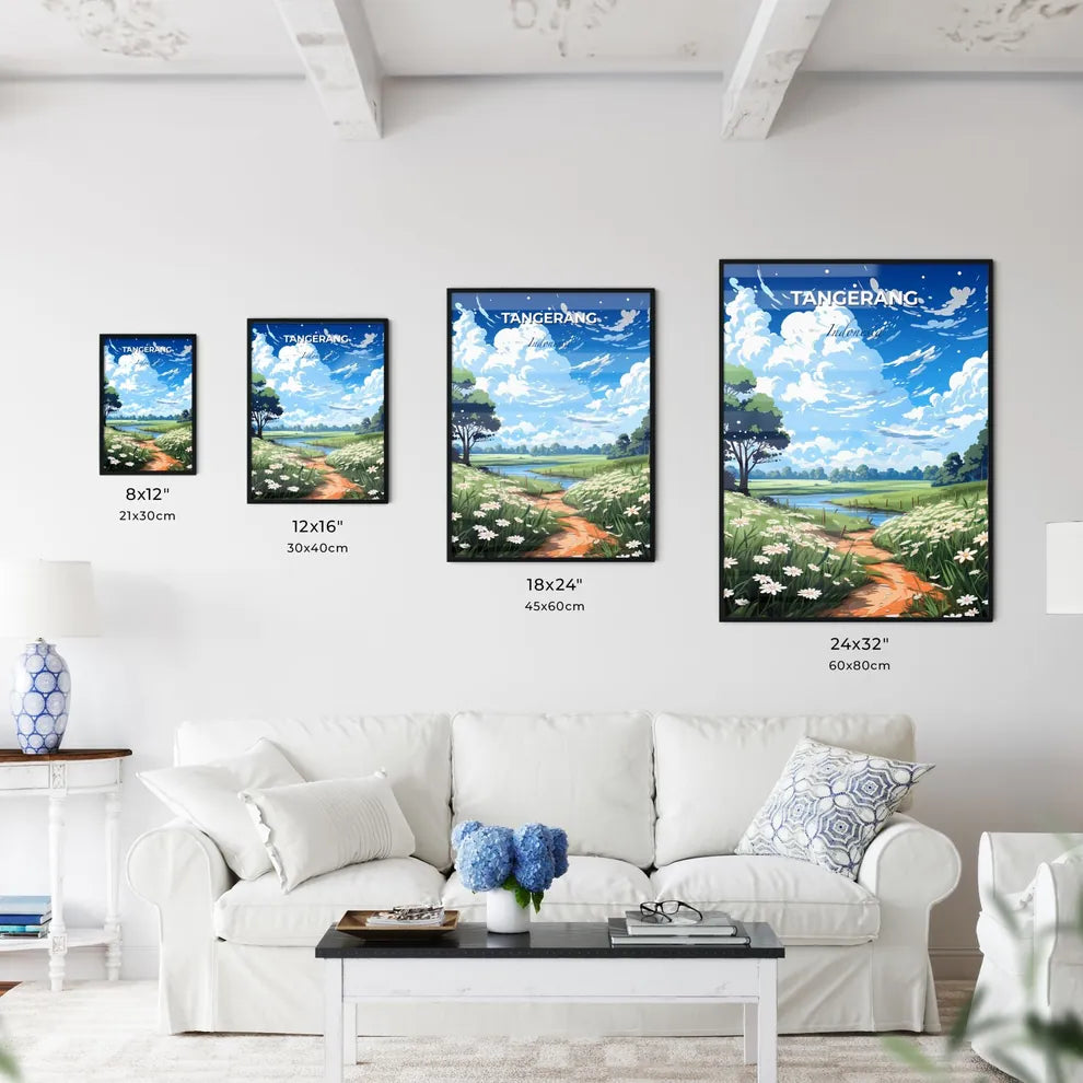 Vibrant Painting of Tangerang Indonesia Skyline with Path Trees and River Default Title