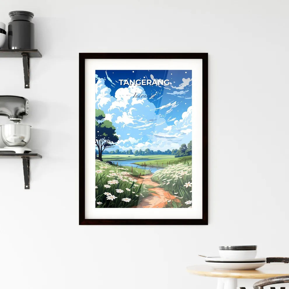 Vibrant Painting of Tangerang Indonesia Skyline with Path Trees and River Default Title