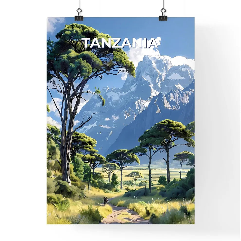 Painting of a Tanzanian Mountain Range Lands Poster