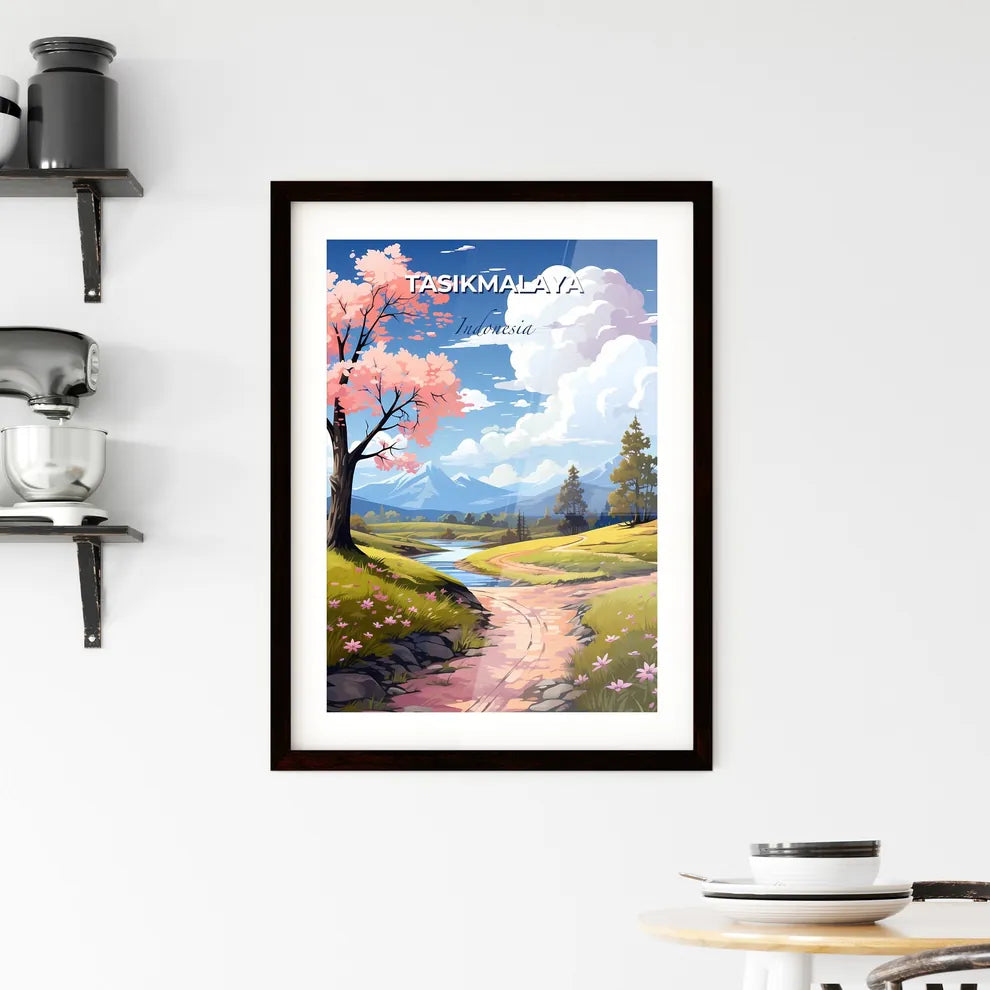 Vibrant Landscape Painting Depicting Tasikmalaya Indonesia Skyline with River Tree Default Title