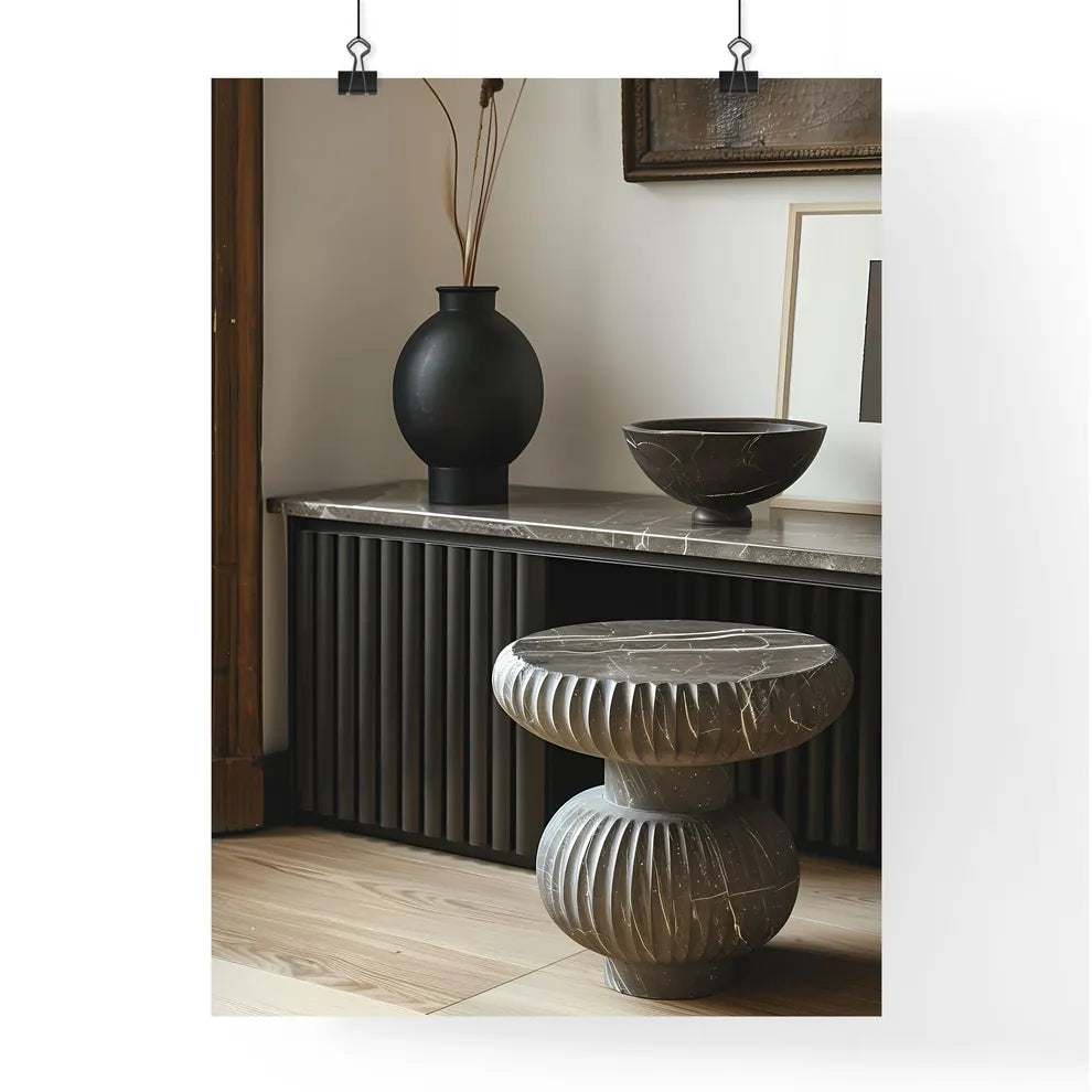 Contemporary black metal nightstand with flu Poster