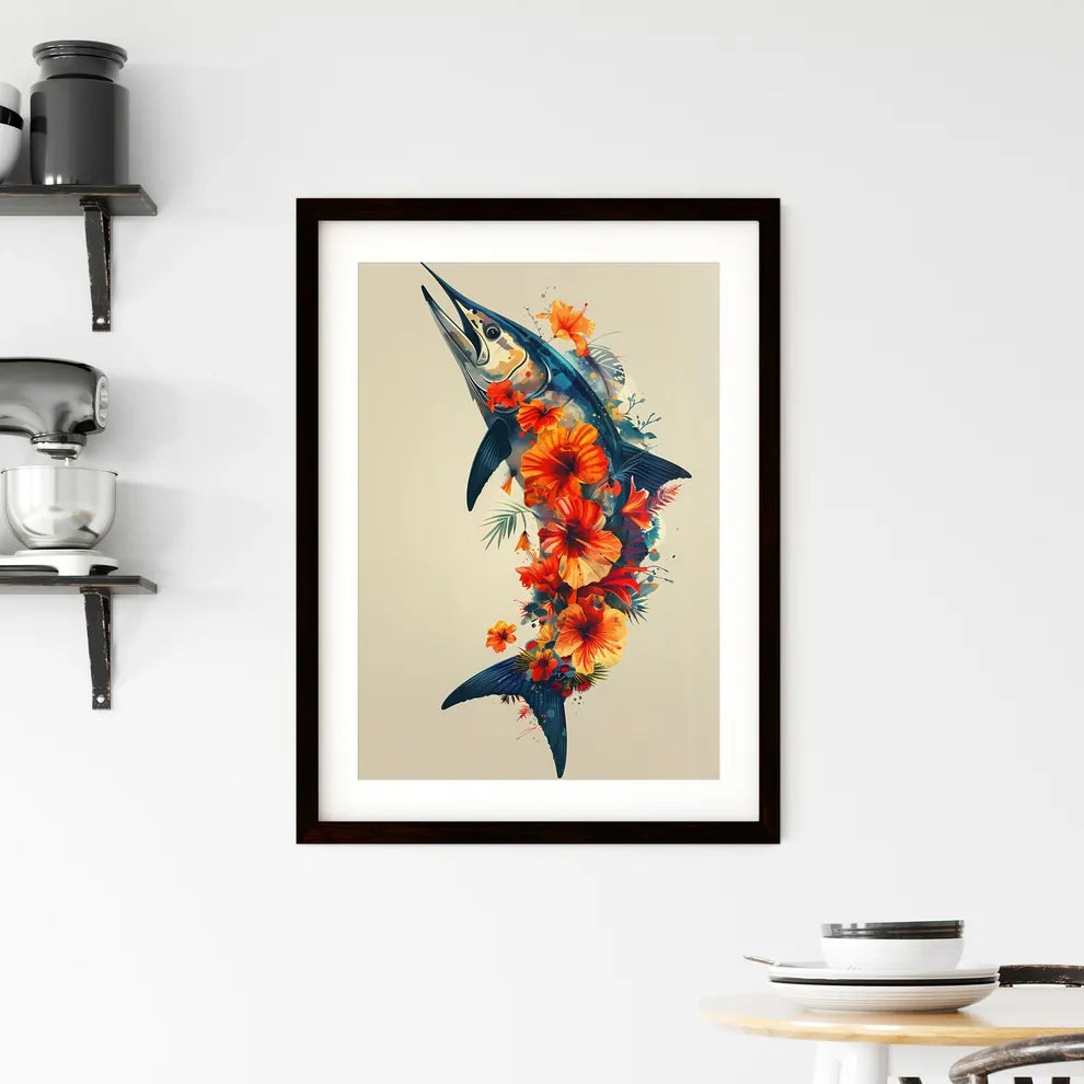 Elegant Floral Marlin Silhoue Framed Print
