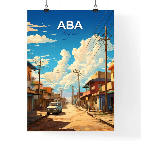 Vibrant Nigerian Street Art Depiction of Aba Skyline with Buildings and Vehicles Default Title