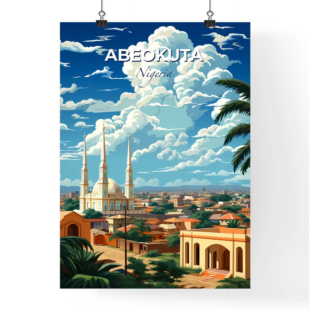 Vibrant Cityscape Painting of Abeokuta Nigeria Skyline with Buildings and Palm Trees Default Title