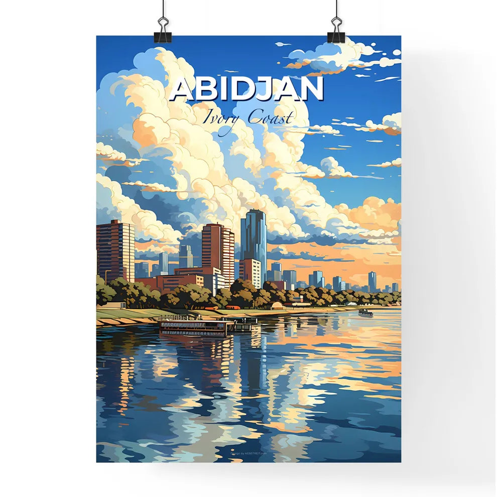 Artistic Impression: Abidjan Ivory Coast City Skyline with Water and Clouds Default Title