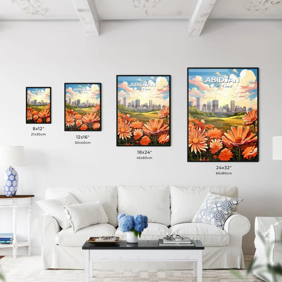 Abidjan Ivory Coast Skyline - Vibrant Painting of Cityscape with Orange Floral Field in the Foreground Default Title