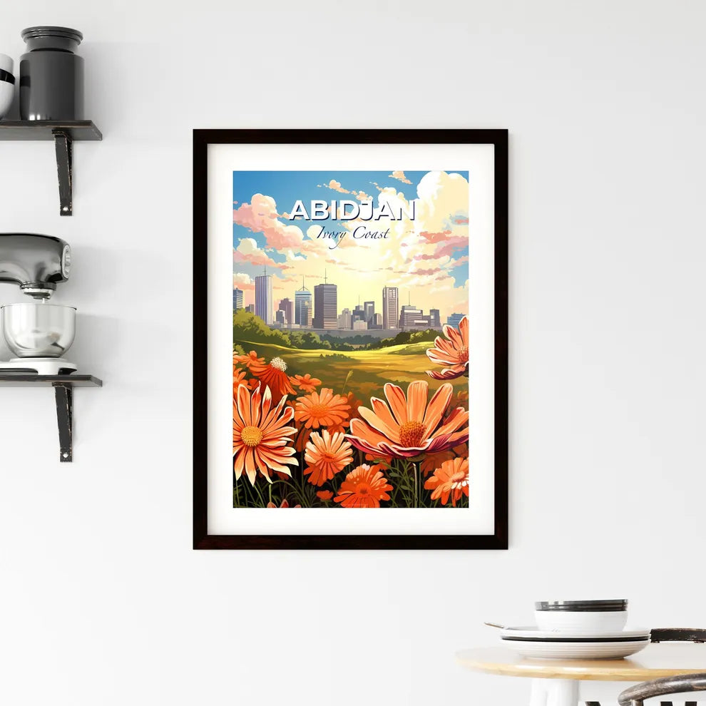 Abidjan Ivory Coast Skyline - Vibrant Painting of Cityscape with Orange Floral Field in the Foreground Default Title
