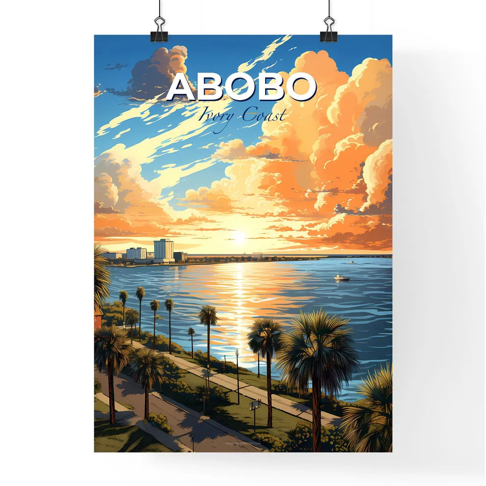 African City Skyline Abobo Ivory Coast Sunset Harbor Vibrant Painting Wall Art Poster Digital Download Default Title