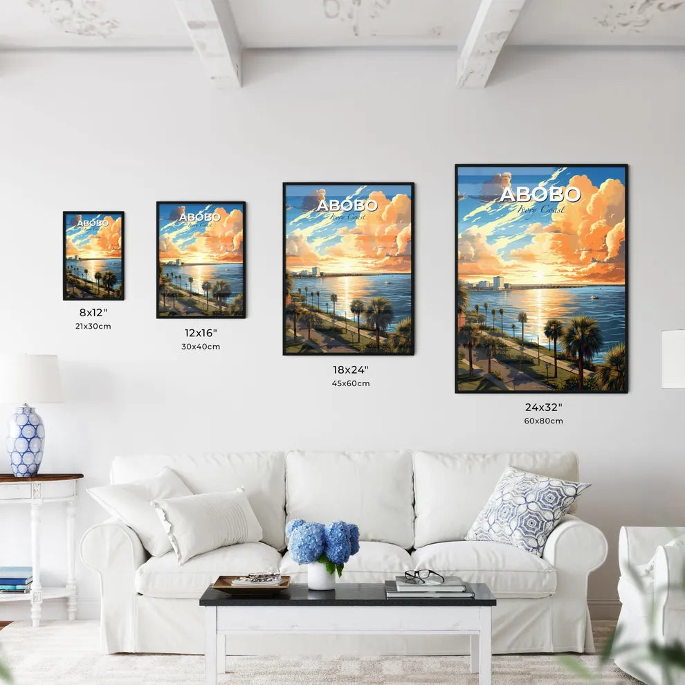 African City Skyline Abobo Ivory Coast Sunset Harbor Vibrant Painting Wall Art Poster Digital Download Default Title