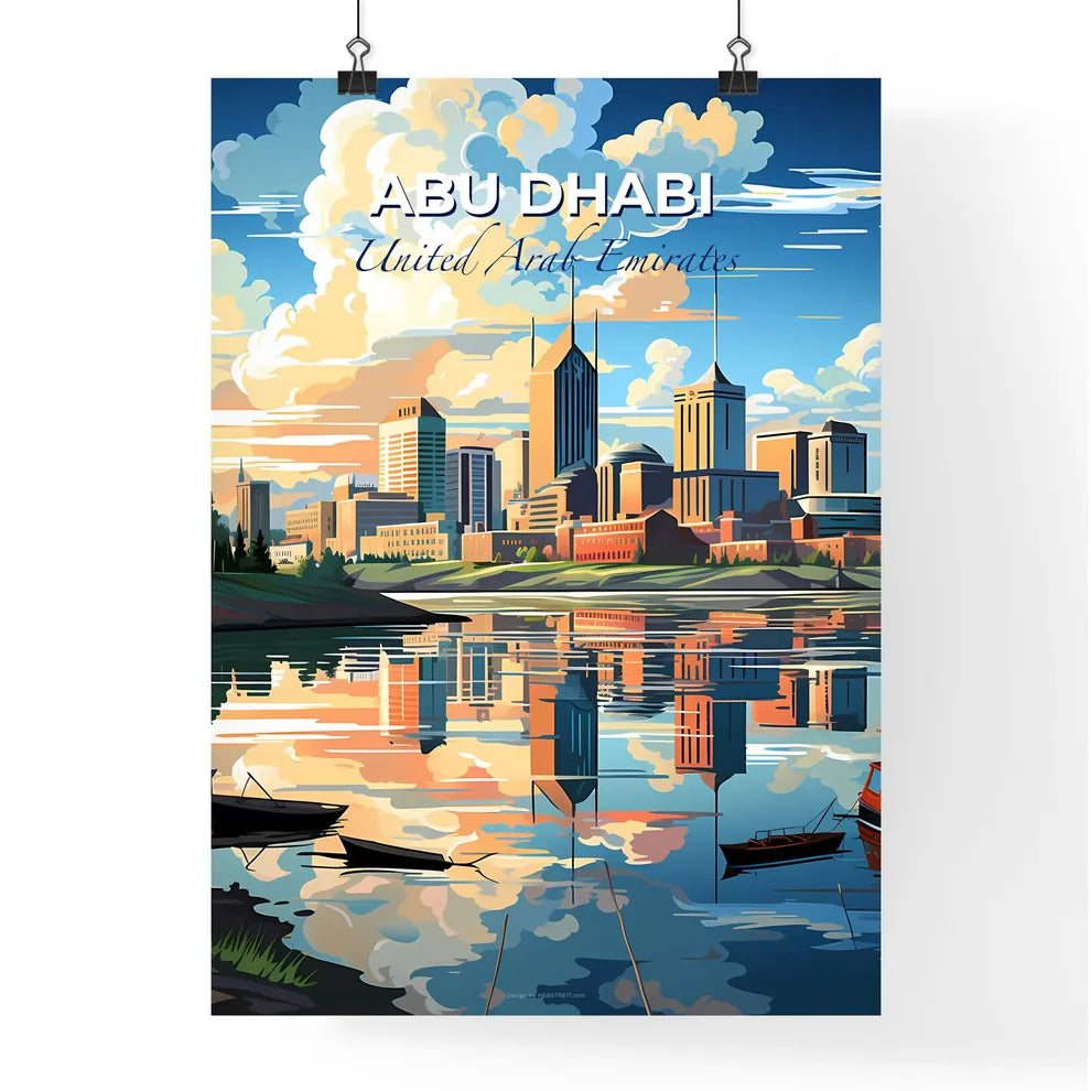 Abu Dhabi United Arab Emirates Skyline Paintings Cityscape Art Boats Marina Water Vibrant Oil on Canvas Modern Home Decor Default Title