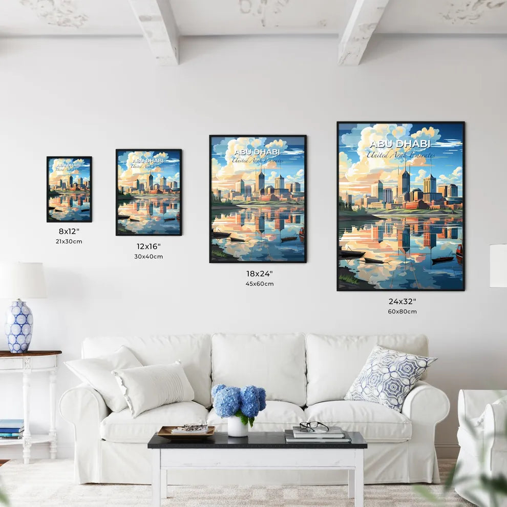 Abu Dhabi United Arab Emirates Skyline Paintings Cityscape Art Boats Marina Water Vibrant Oil on Canvas Modern Home Decor Default Title