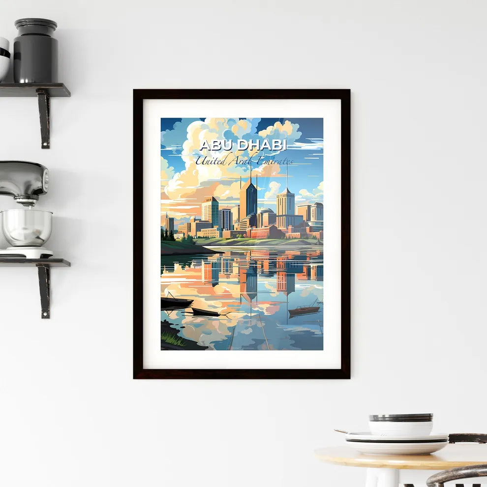 Abu Dhabi United Arab Emirates Skyline Paintings Cityscape Art Boats Marina Water Vibrant Oil on Canvas Modern Home Decor Default Title