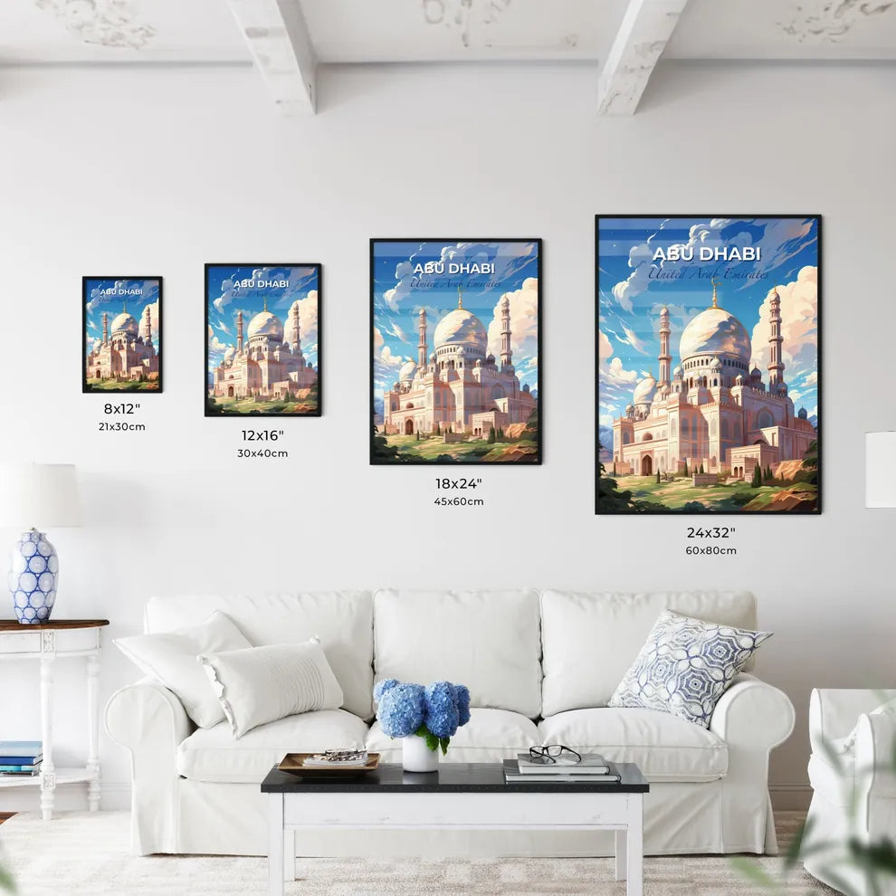 Vibrant Painting of Abu Dhabi Skyline Featuring Domes and Tower Default Title
