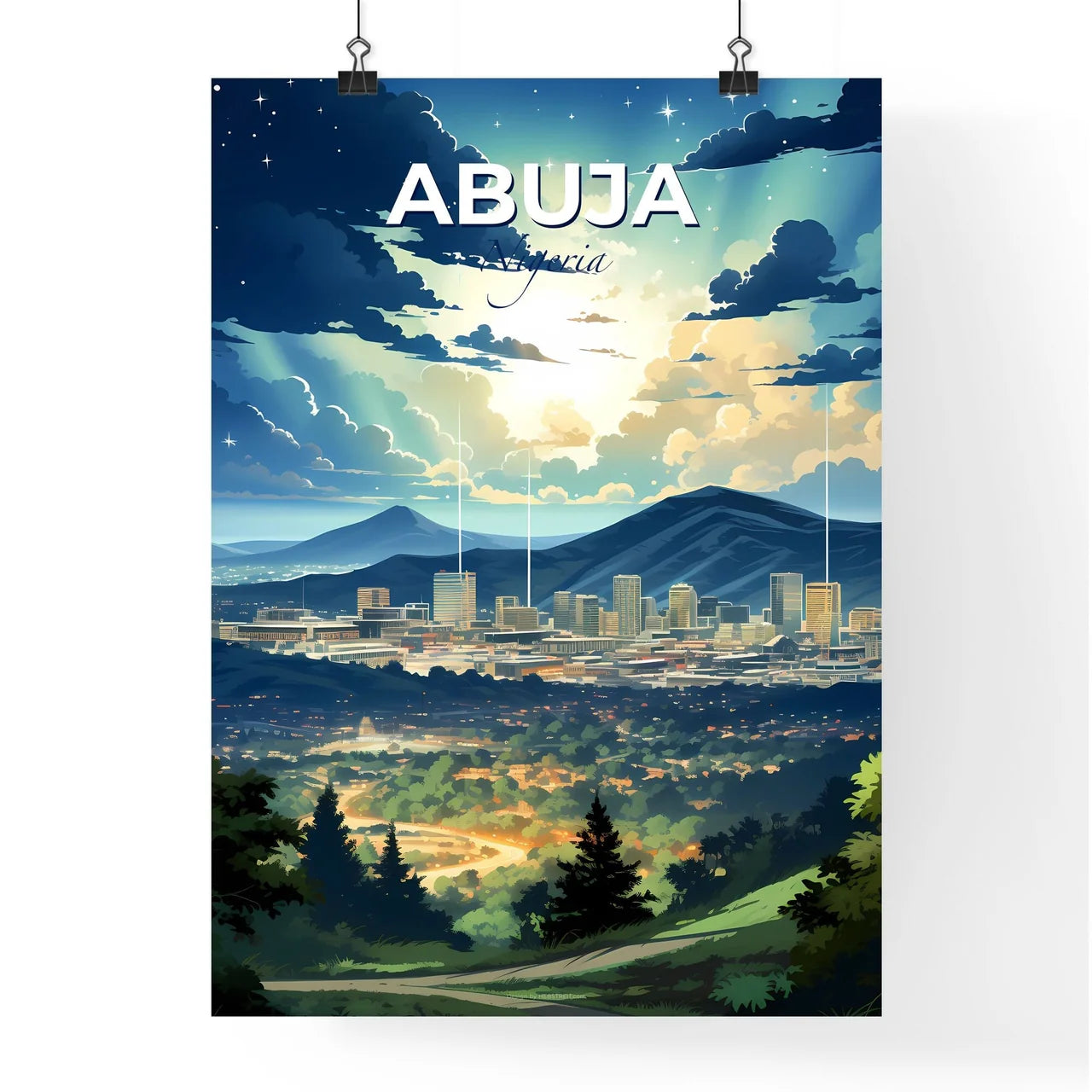 City Art Skyline Vibrant Painting Abuja Nigeria Mountains Africa Default Title