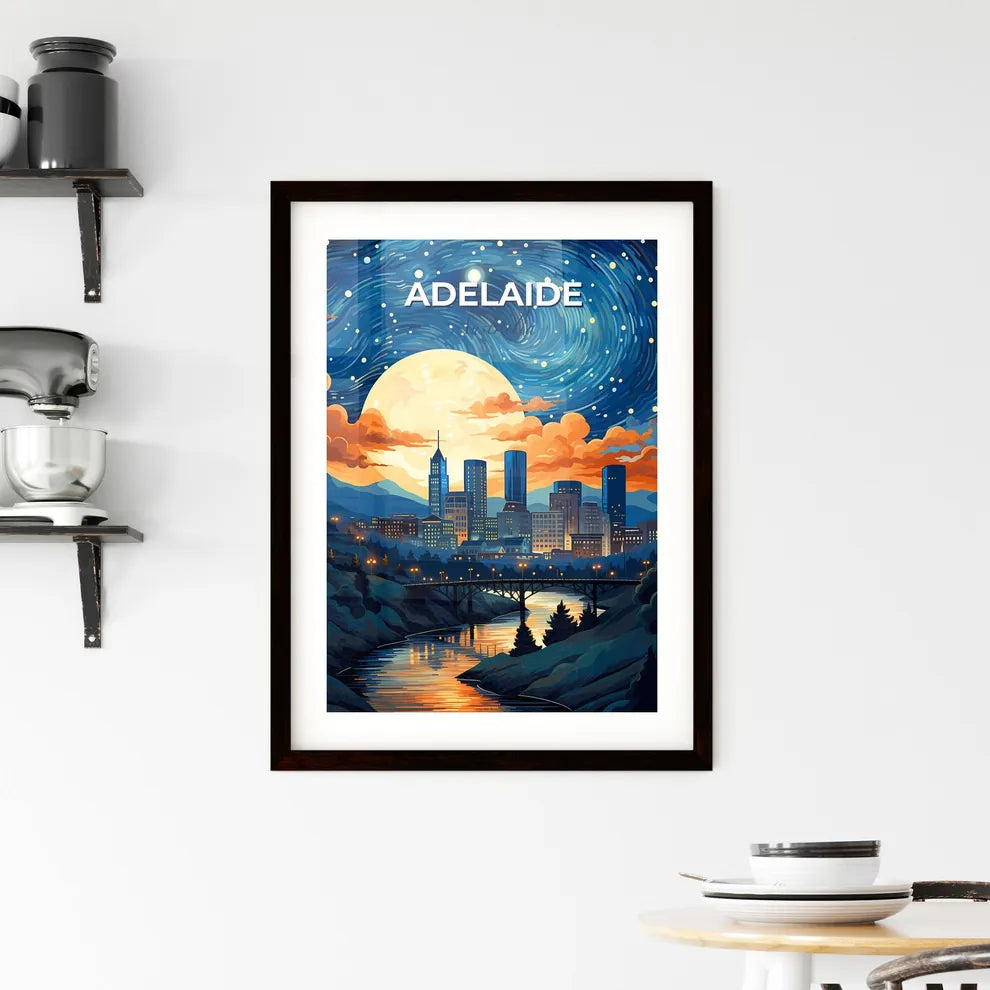 Vibrant Art Cityscape: Adelaide Skyline with Moon and Bridge Default Title