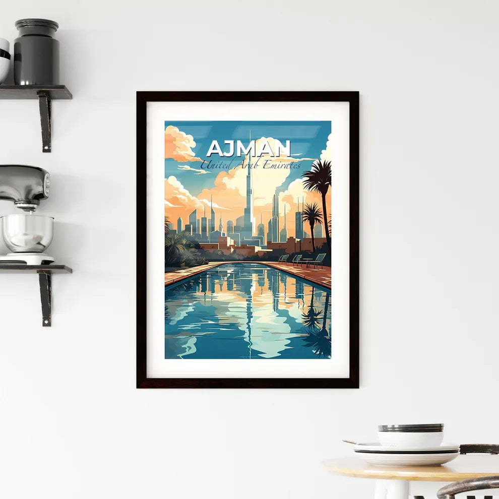 Vibrant Poolside Painting Depicting Ajman, UAE Skyline Default Title