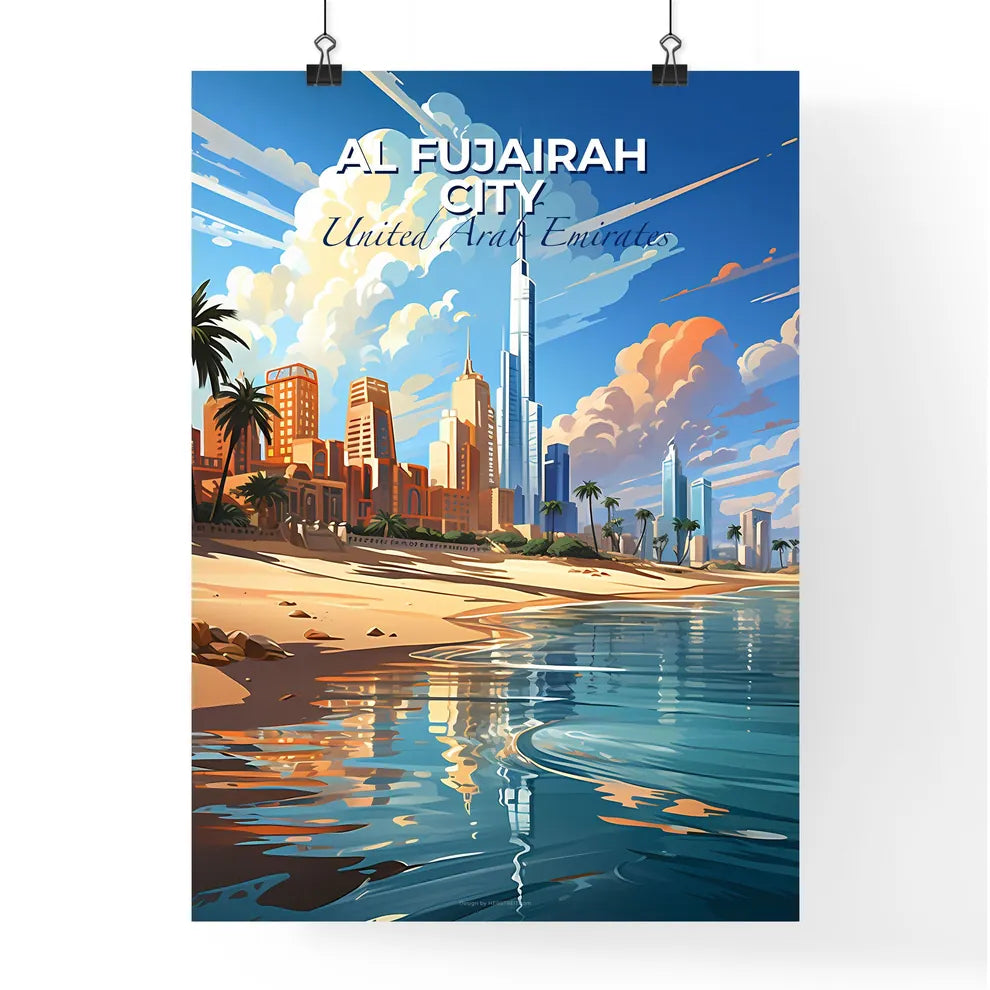 Expressive Urban Beachscape: Al Fujairah City Skyline with Iconic Palm Trees Default Title
