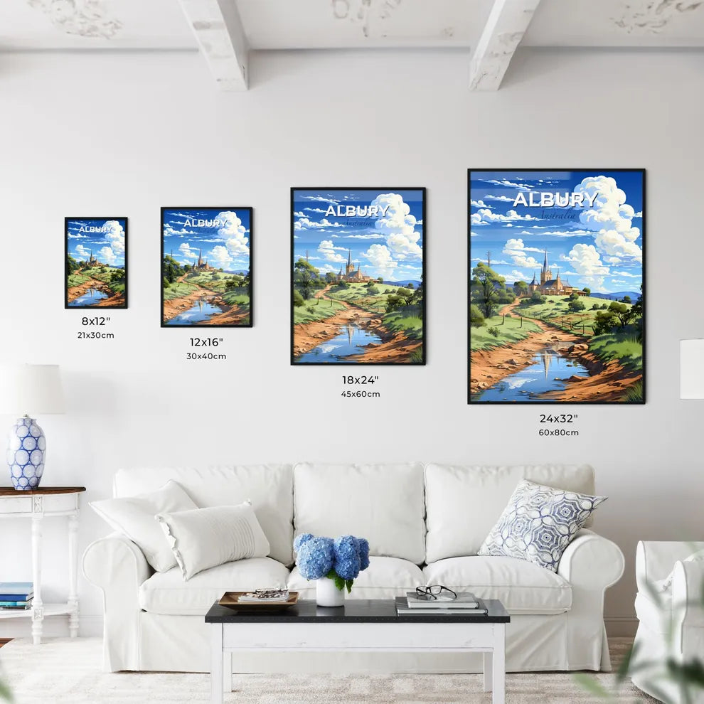 Albury-Wodonga Skyline Painting: Church and Stream Landscape with Artistic Flair Default Title