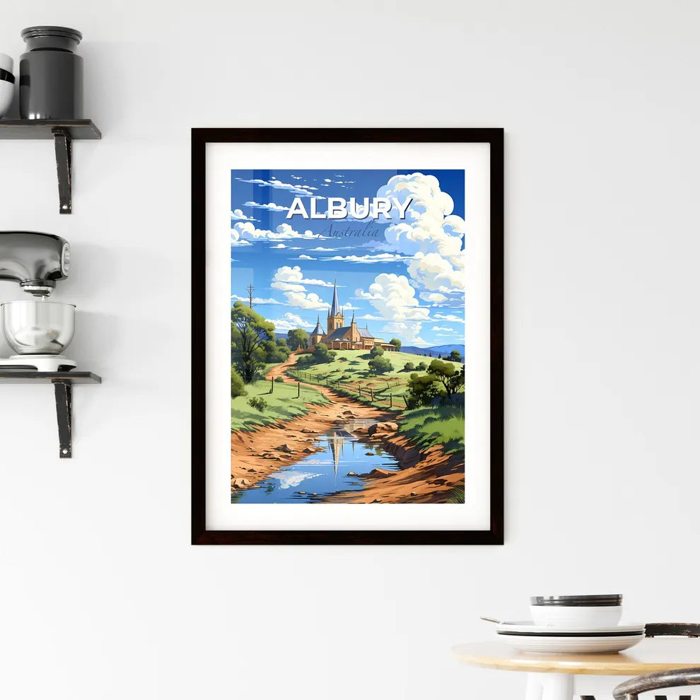 Albury-Wodonga Skyline Painting: Church and Stream Landscape with Artistic Flair Default Title