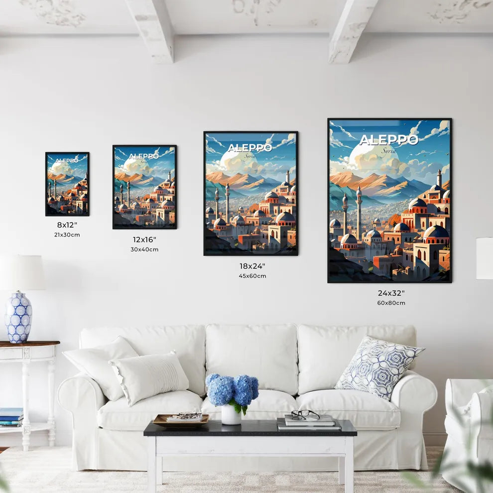 Vibrant Aleppo Cityscape Art: Skyline with Towers and Mountain Panorama Default Title