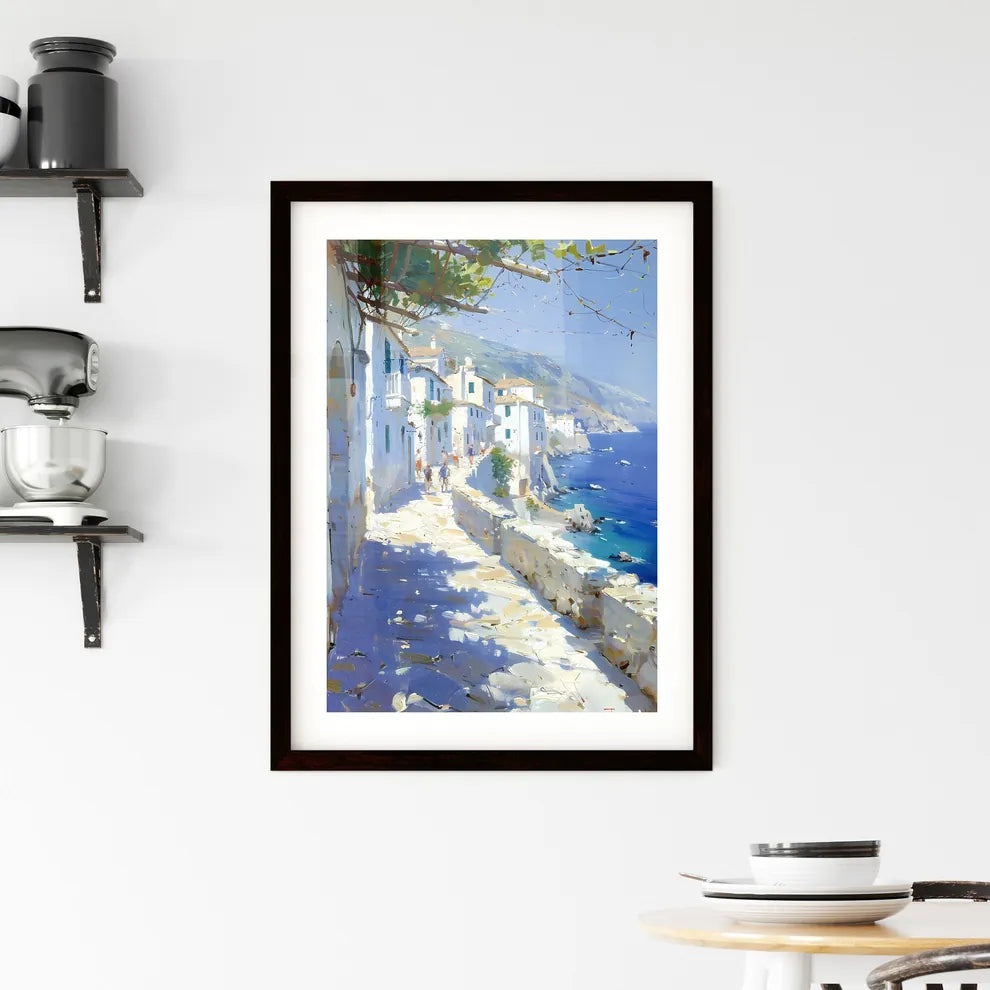 Impressionist Trattoria Scene: Vibrant Dining Amidst Stone Paths, Water, and Warm Sunlight Custom Print