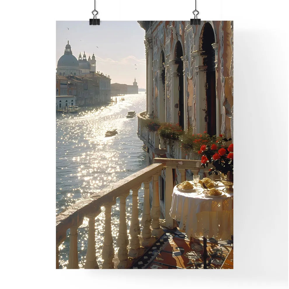 Impressionistic Italian Trattoria Scene: Midday Dining Delights Amidst Cozy Ambiance and River Views Poster