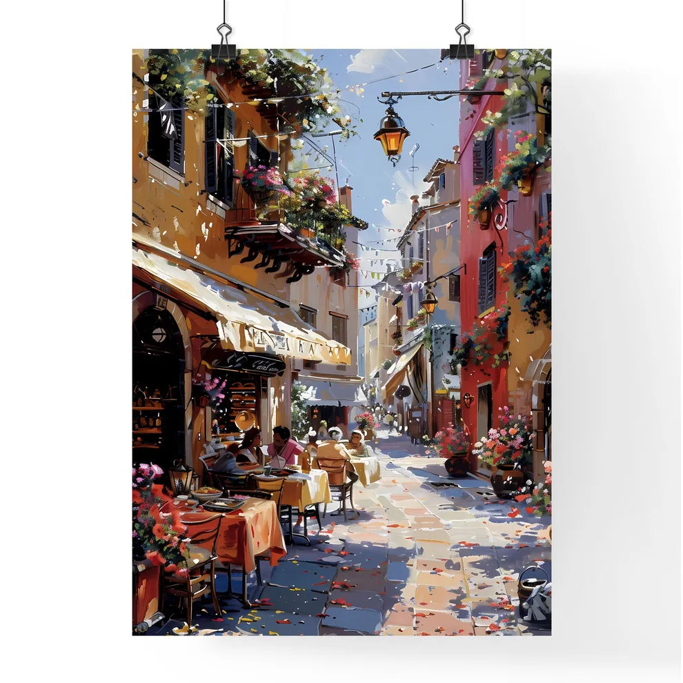 Art Impressionism Italian Trattoria Scene Lively Dining Midday 1798 Warm Sunlight Cozy Ambiance Poster