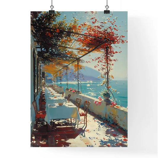 Impressionist Italian Trattoria Dining Scene, Midday 1798, Cozy Ambiance, Ocean View, Painting, Art Poster